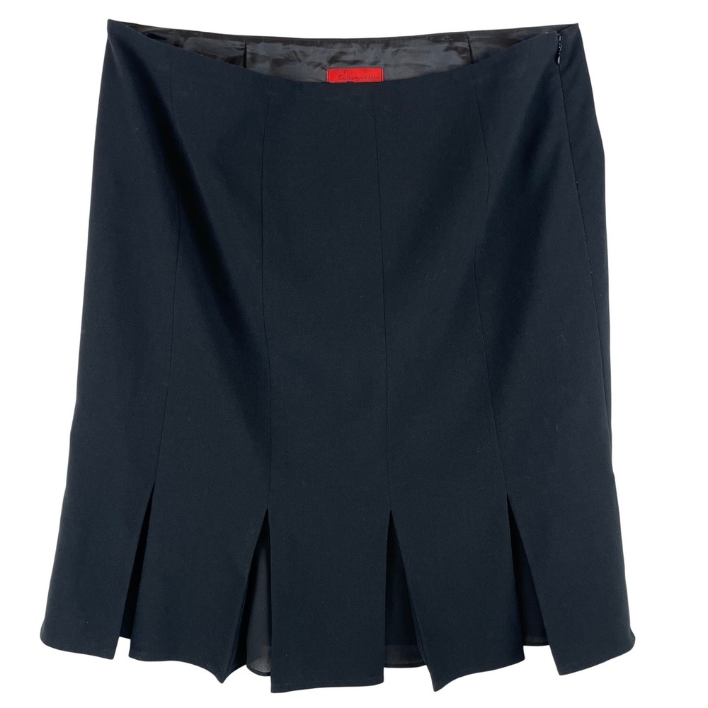 Tapemeasure Black Voyager Stretch Pleated Hem Mini Skirt Size 14 Side Zip Lined